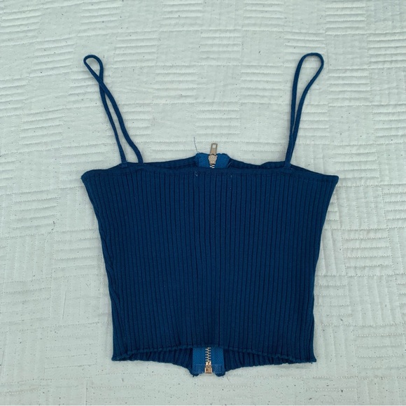 Superdown Blue Ribbed Zip-Up Camisole Size Small - Picture 9 of 9